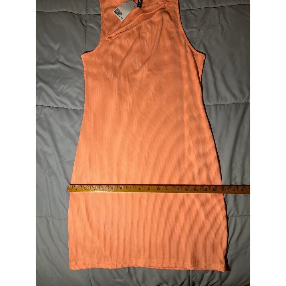 H&M‎ Ribbed Mock Neck Cutout Sheath Dress Coral Peach Size Medium - Picture 3 of 6